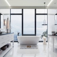 luxury bathroom interior with hot tub and beautiful sea view - home decoration stock pictures, royalty-free photos & images