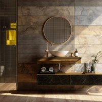 luxury bathroom interior with shower, toilet, mirror and yellow towels. - home decoration stock pictures, royalty-free photos & images