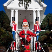 luxury brooklyn house with christmas decorations, new york. blue sky. - garden decoration stock pictures, royalty-free photos & images