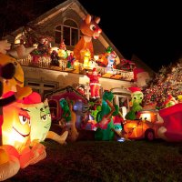 luxury brooklyn house with christmas lights at night, new york. - garden decoration stock pictures, royalty-free photos & images