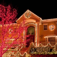 luxury home with christmas lights at night, brooklyn, new york. - garden decoration stock pictures, royalty-free photos & images