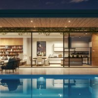 luxury house with swimming pool at night - garden decoration stock pictures, royalty-free photos & images