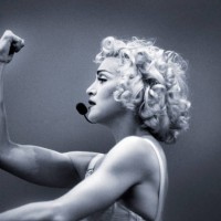 Madonna, Blonde Ambition Tour, She is wearing a Jean Paul Gaultier conical bra corset, Feyenoord Stadion, De Kuip, Rotterdam, Netherlands, 24 July...