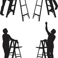 man climbing a step ladder - home decoration stock illustrations