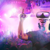 man enjoying a club night in a virtual reality - concert stock pictures, royalty-free photos & images