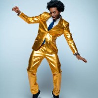 man enjoying and dancing against blue background - fashion stock pictures, royalty-free photos & images