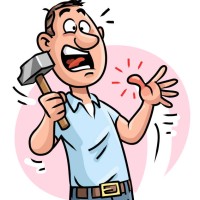 man hitting his finger with a hammer - home decoration stock illustrations
