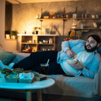 man watching tv show - junk food stock pictures, royalty-free photos & images