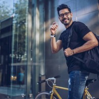 man with bicycle in city - fashion stock pictures, royalty-free photos & images