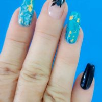 marbled nail art on long nails - nails art stock pictures, royalty-free photos & images