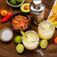 margarita glasses on a retro wood background - food stock pictures, royalty-free photos & images