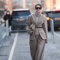Marina Ingvarsson is seen outside Claudia Li during New York Fashion Week on February 16, 2022 in New York City.