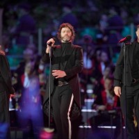 Mark Owen, Howard Donald and Gary Barlow of Take That perform during the Coronation Concert on May 7, 2023 in Windsor, England. The Windsor Castle...