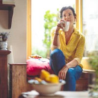 mature woman is having the morning coffee at home - food stock pictures, royalty-free photos & images