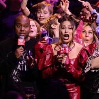Maxwell and Crystal Rosas speak in the crowd at the iHeartRadio Z100’s Jingle Ball 2022 Presented by Capital One at Madison Square Garden on December...
