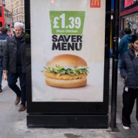 McDonalds saver menu mayo chicken burger advertising poster on 29th January 2025 in London, United Kingdom. McDonalds is an American fast food...