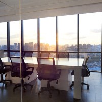 meeting room with glass wall cityscape and sunset - home decoration stock pictures, royalty-free photos & images
