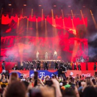 Members of the korean K-Pop band Seventeen perform live on stage during a concert during day 2 of Lollapalooza 2024 at Olympic Stadium on September...