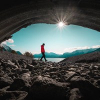 men at secret cave canada abraham lake - travel stock pictures, royalty-free photos & images