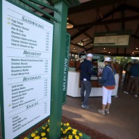 Menu board in food court area during Friday play at Augusta National. Augusta, GA 4/8/2022 CREDIT: Simon Bruty