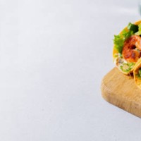 mexican food. tortilla tacos with traditional homemade salsa salad, avocado and grilled shrimp on wooden board on light background. - junk food stock pictures, royalty-free photos & images