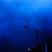 Microphone is shown onstage before a performance by recording artist St. Vincent at Allegiant Stadium on April 01, 2023 in Las Vegas, Nevada.