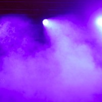 microphone on stage with blue lighting, fog effect and three spotlights. concert, show, smoke, party, singer, music and sound. - concert stock pictures, royalty-free photos & images