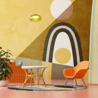mid century room with boho design - home decoration stock pictures, royalty-free photos & images