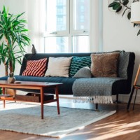 minimal style living room with sunlight coming through the window - home decoration stock pictures, royalty-free photos & images