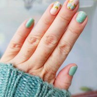 mint and skin tones nails art with rose flowers - nails art stock pictures, royalty-free photos & images