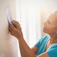 mixed race woman choosing paint swatch - home decoration stock pictures, royalty-free photos & images