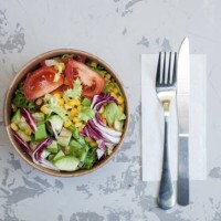 mixed vegetables in bowl on textured background, top view, vegan vegetarian dish concept - junk food stock pictures, royalty-free photos & images