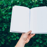 mock up of the book in hand man, against the background of green leaves. concept on the topic of education - back to school. - fashion stock pictures, royalty-free photos & images