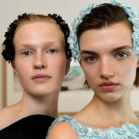 Model backstage ahead of the Emilia Wickstead show during London Fashion Week September 2024 at on September 15, 2024 in London, England.