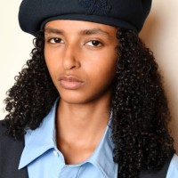 Model backstage ahead of the Kent & Curwen show during London Fashion Week September 2024 at The Royal Academy of Arts on September 14, 2024 in...