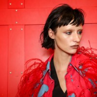 Model backstage ahead of the Patrick McDowell show during London Fashion Week September 2024 at Guildhall School of Music & Drama on September 14,...