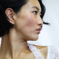 Model backstage ahead of the Yuhan Wang show during London Fashion Week September 2024 at on September 13, 2024 in London, England.