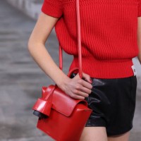 Model, bag detail, walks the runway at the Bally fashion show during the Milan Fashion Week Womenswear Spring/Summer 2024 on September 23, 2023 in...