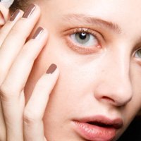 Model , beauty and nails detail, poses in the backstage of the Giada fashion show during the Milan Fashion Week - Spring / Summer 2022 on September...