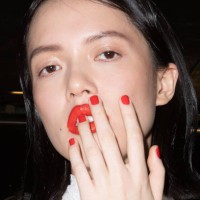 Model is seen backstage at the MSGM fashion show on February 22, 2020 in Milan, Italy.