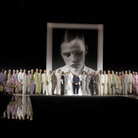 Model on the runway at Emporio Armani RTW Spring 2025 as part of Milan Ready to Wear Fashion Week on September 19, 2024 in Milan, Italy.