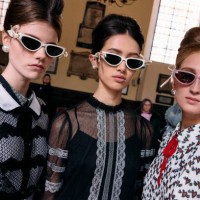 Model poses backstage ahead of the Bora Aksu Spring/Summer 2025 collection, at London Fashion Week in London, on September 13, 2024.