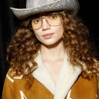 Model poses backstage at the Philipp Plein fashion show during the Milan Fashion Week Womenswear Fall/Winter 2023/2024 on February 25, 2023 in Milan,...