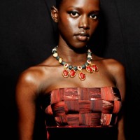 Model poses backstage at the Roberto Cavalli fashion show during the Milan Fashion Week - Womenswear Fall/Winter 2025/2026 on February 27, 2025 in...