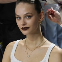 Model poses backstage prior to the Georges Hobeika Womenswear Fall/Winter 2025-2026 show as part of Paris Fashion Week at Palais De Tokyo on March...