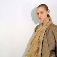 Model poses backstage prior to the Uma Wang Womenswear Fall/Winter 2025-2026 show as part of Paris Fashion Week at Cite de l'Architecture et du...