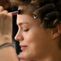 Model prepares backstage ahead of the all is a gentle spring show during Australian Fashion Week Presented By Pandora 2024 at Carriageworks on May...