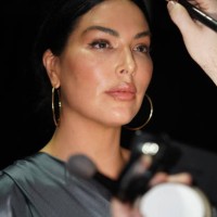 Model prepares backstage ahead of the Pandora's Closing Night show during Australian Fashion Week Presented By Pandora 2024 at Carriageworks on May...