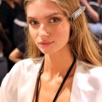 Model prepares backstage for the Sinesia Karol Fashion Show during Paraiso Miami Swim Week at The Paraiso Tent on May 31, 2024 in Miami Beach,...