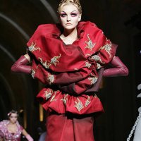 Model walks down the catwalk wearing Dior Haute Couture Fall/Winter 2008 on July 2 in Versailles, France.
